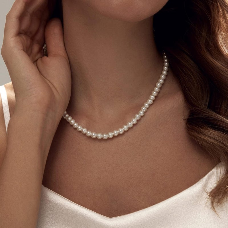 Zeffy Pearl Necklace 4MM/6MM/8MM Dainty Round Imitation Pearl Choker Necklace Wedding Pearl Necklace Delicate Jewelry for Women Simple Bridesmaid Jewelry Gifts - Image 3